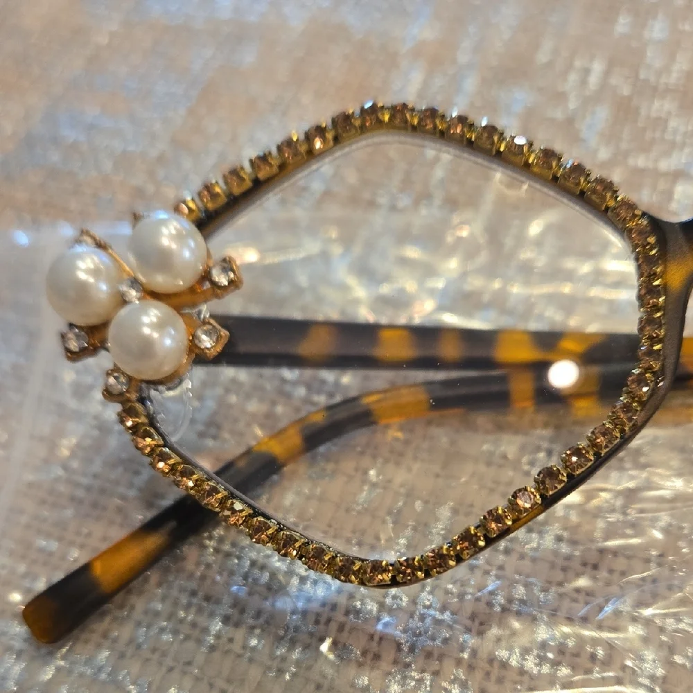 Tortoise  2.5 Bling Readers w/ Gold Crystals Pearl Accents  Lightweight